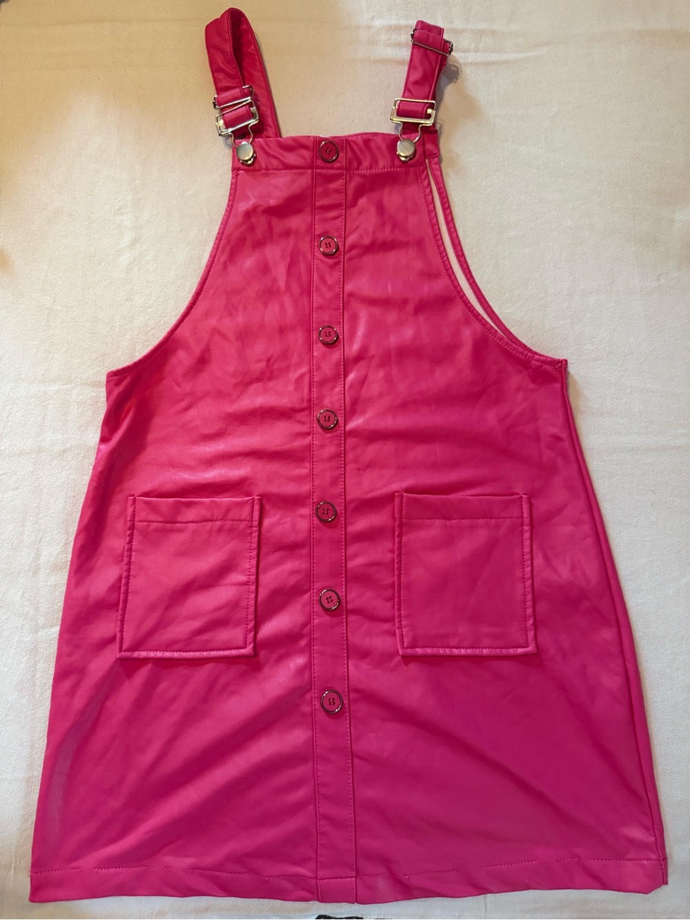 Kiss Hot Pink Button-Front Pinafore Dress